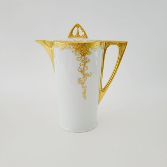 Vintage White & Heavy Gold Embossed Chocolate Pot Germany Art Nouveau Dining - Picture 1 of 13